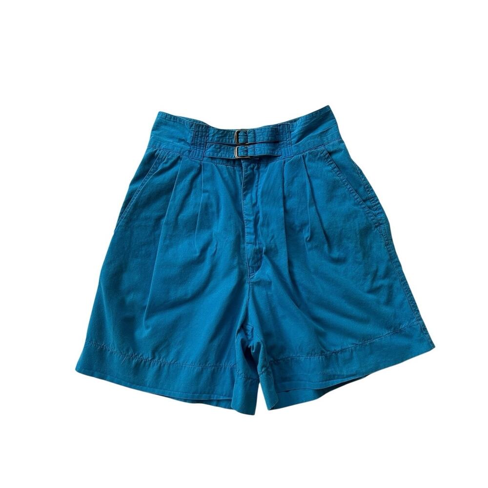 Organically Grown High Waist Pleated Vintage Shorts Blue Cotton Size 13 90s